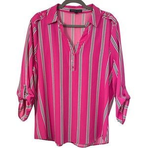 Adrienne Vittadini Striped Rolled Sleeve Blouse